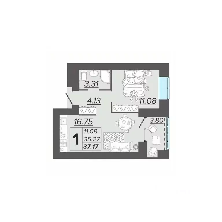 1-к кв. Брянская область, Брянск Архитектор жилой комплекс (37.17 м) - Фото 1