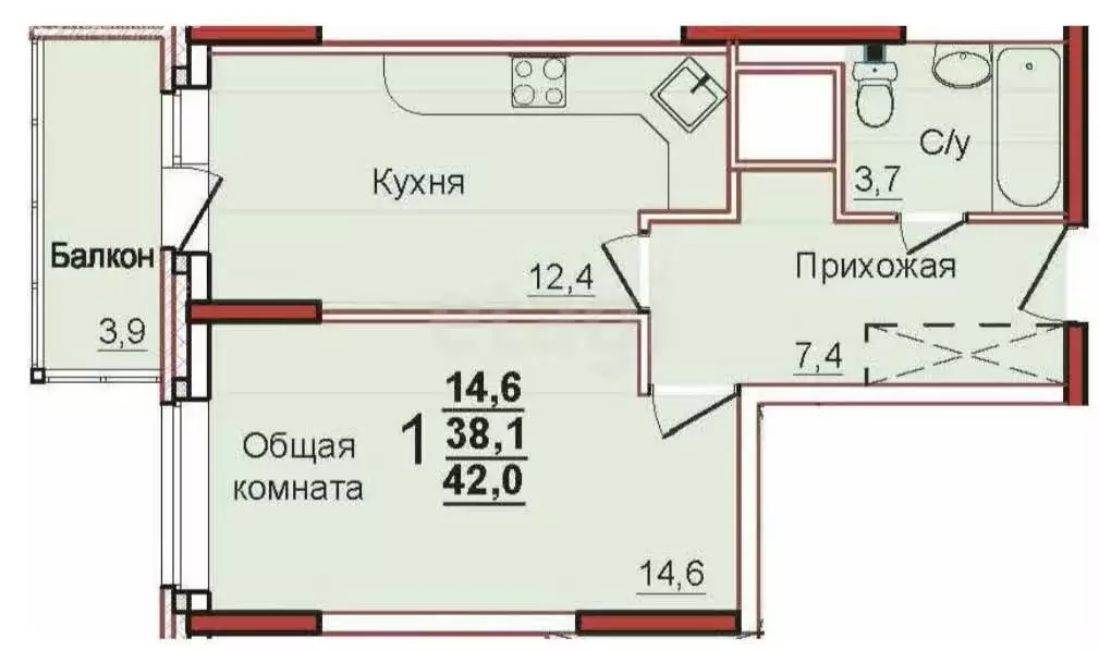 2-комнатная квартира: Тула, улица Академика Насоновой, 1В (42 м) - Фото 0