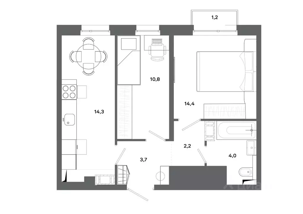 2-к кв. Ханты-Мансийский АО, Сургут 30А мкр,  (49.4 м) - Фото 0