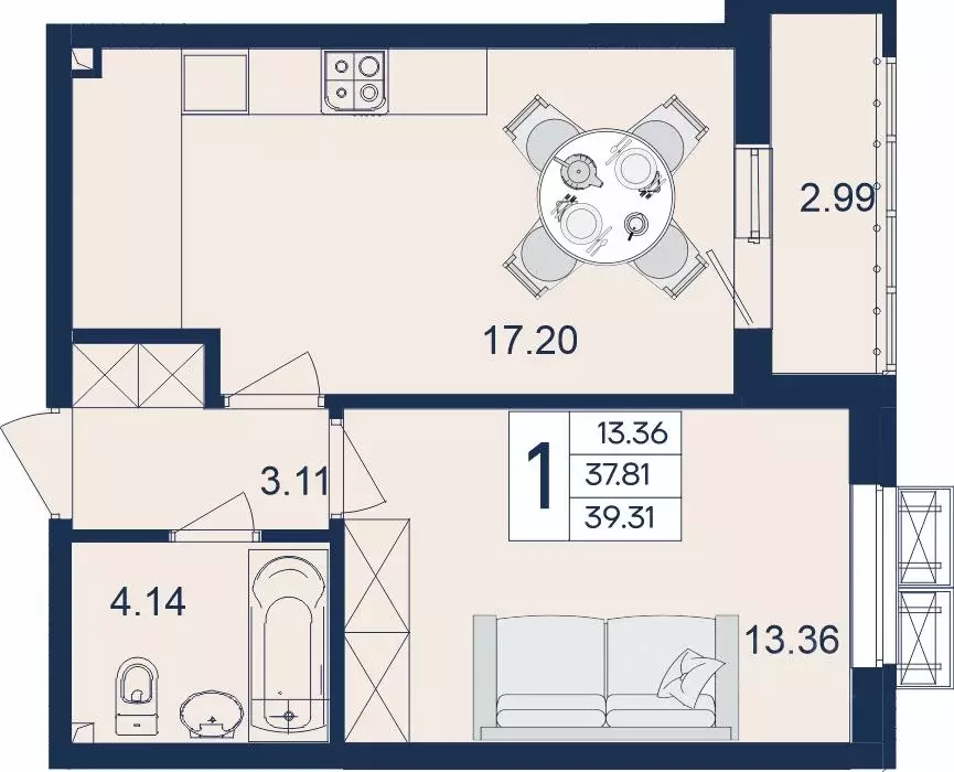 1-к кв. Краснодарский край, Краснодар  (39.31 м) - Фото 1