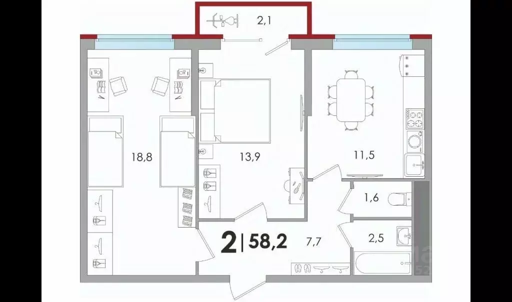 2-к кв. тверская область, тверь ул. с.я. лемешева, 8 (58.2 м) - Фото 1