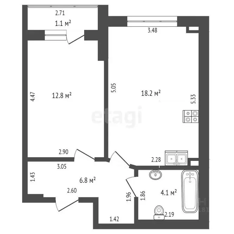 1-к кв. Ростовская область, Батайск ул. Ушинского, 59 (38.4 м) - Фото 1