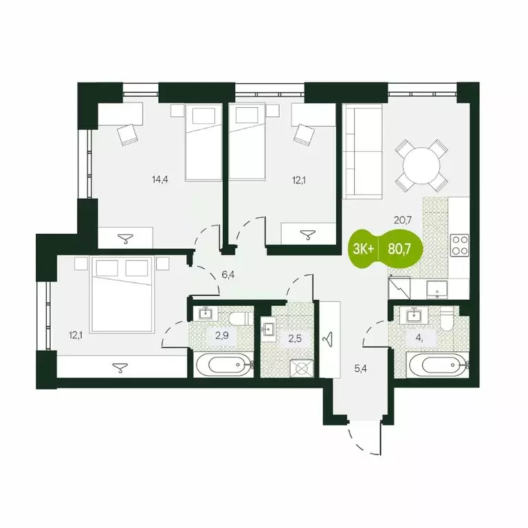 4-к кв. Забайкальский край, Чита Каштакский мкр,  (80.7 м) - Фото 1