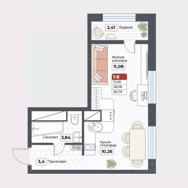 1-к кв. Хабаровский край, Хабаровск Тихоокеанская ул., 131 (29.79 м) - Фото 2