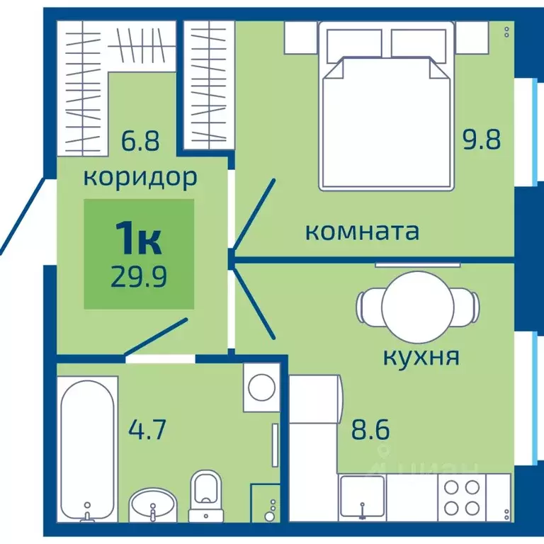 1-к кв. Пермский край, Пермь ул. Старшего Лейтенанта Гачегова, 1 (29.9 ... - Фото 0