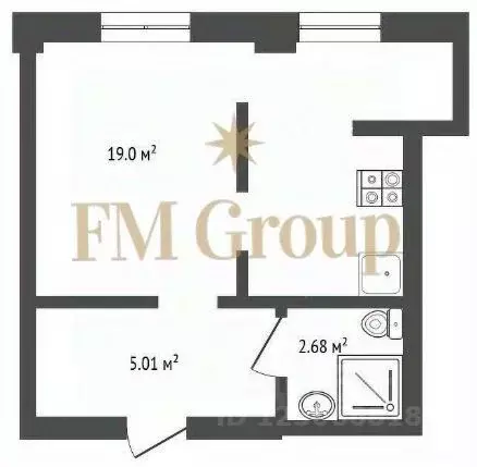 Студия Белгородская область, Белгород ул. Семейная, 21 (28.0 м) - Фото 2