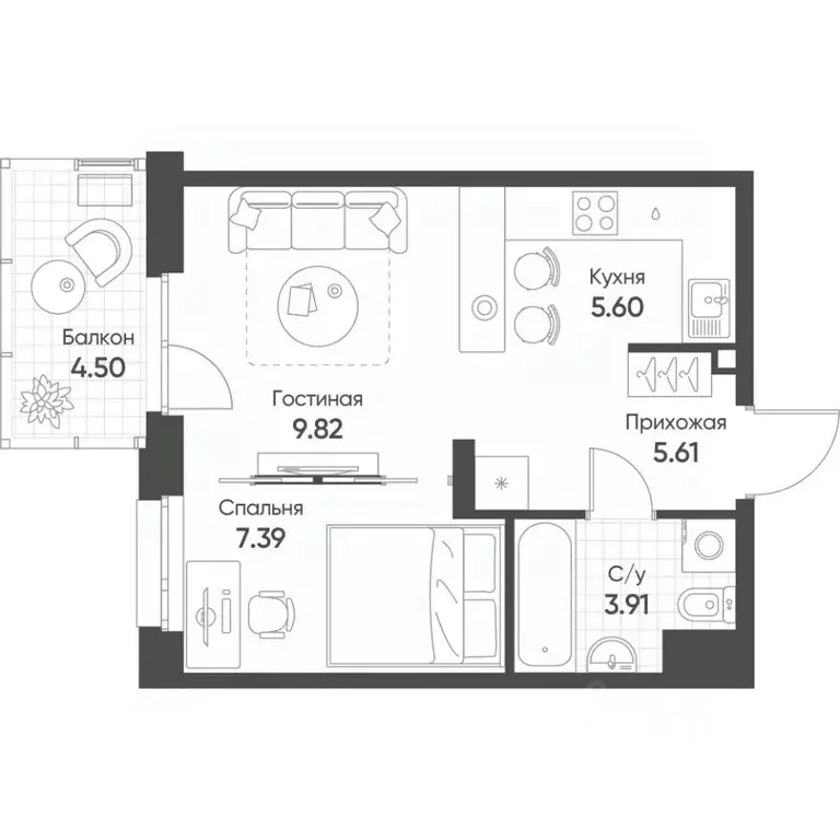 2-к кв. Татарстан, Казань ул. Гаврилова, 5Бк1 (33.68 м) - Фото 0