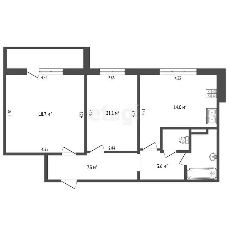 2-комнатная квартира: Челябинск, проспект Победы, 392 (64 м) - Фото 1