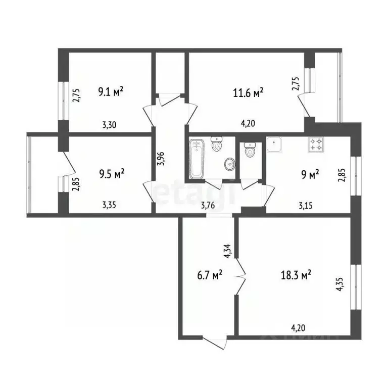 4-к кв. Красноярский край, Красноярск Краснодарская ул., 7 (77.8 м) - Фото 2