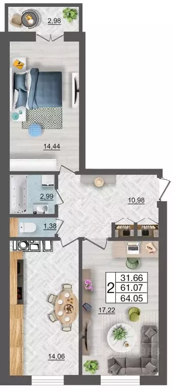 2-к кв. Смоленская область, Смоленск Максимум жилой комплекс (64.05 м) - Фото 1