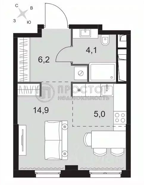 Студия Москва Сидней Сити жилой комплекс, к6/3 (30.2 м) - Фото 1