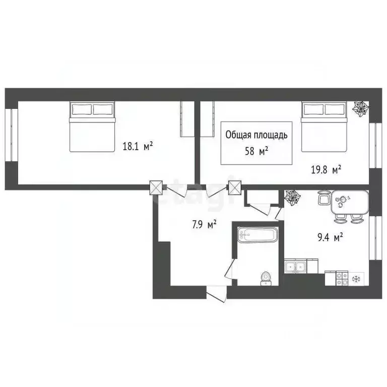 2-к кв. Новосибирская область, Новосибирск пер. 1-й Крашенинникова, 3 ... - Фото 2