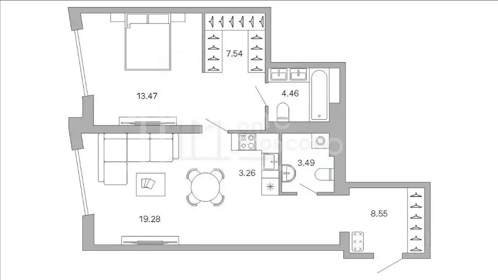 Квартира, 1 комната, 60 м - Фото 1