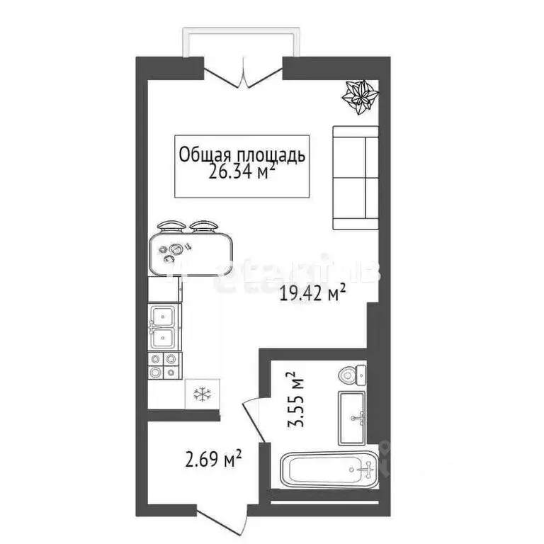 Квартира-студия: Новосибирск, улица Никитина, 128 (26.51 м) - Фото 0