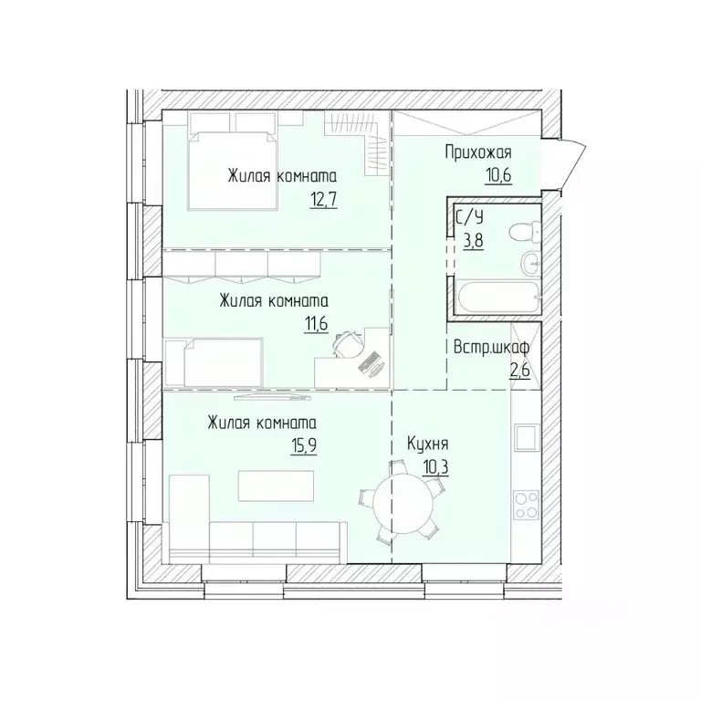 3-к кв. Алтайский край, Барнаул ВРЗ мкр, бул. 9 Января (67.5 м) - Фото 1