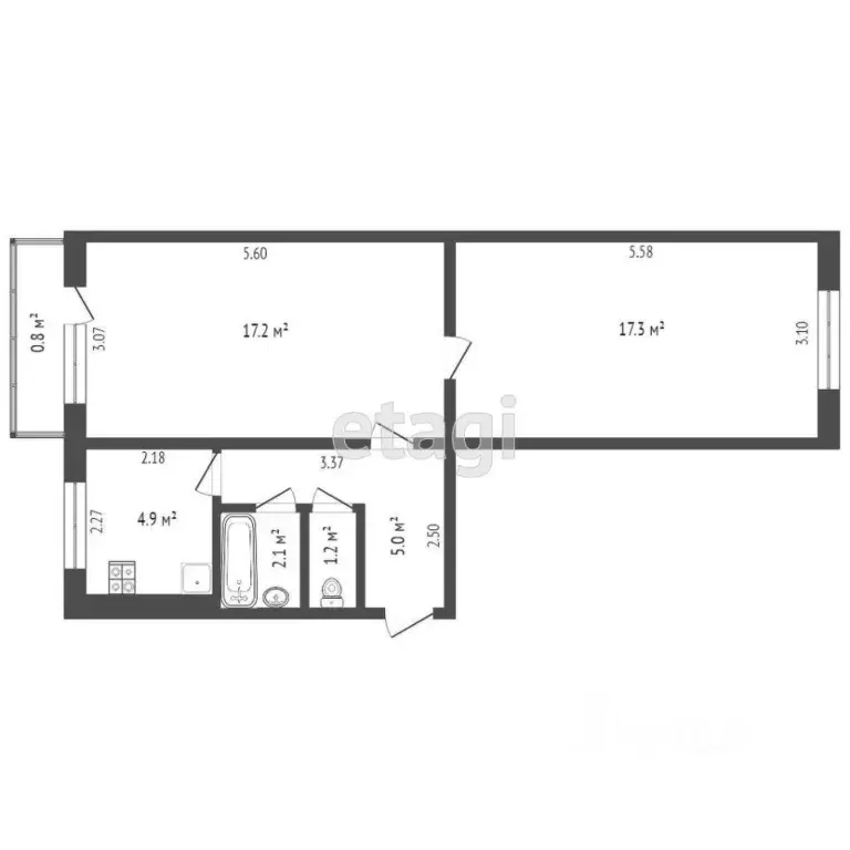 2-к кв. Татарстан, Альметьевск ул. Пушкина, 33 (47.6 м) - Фото 1