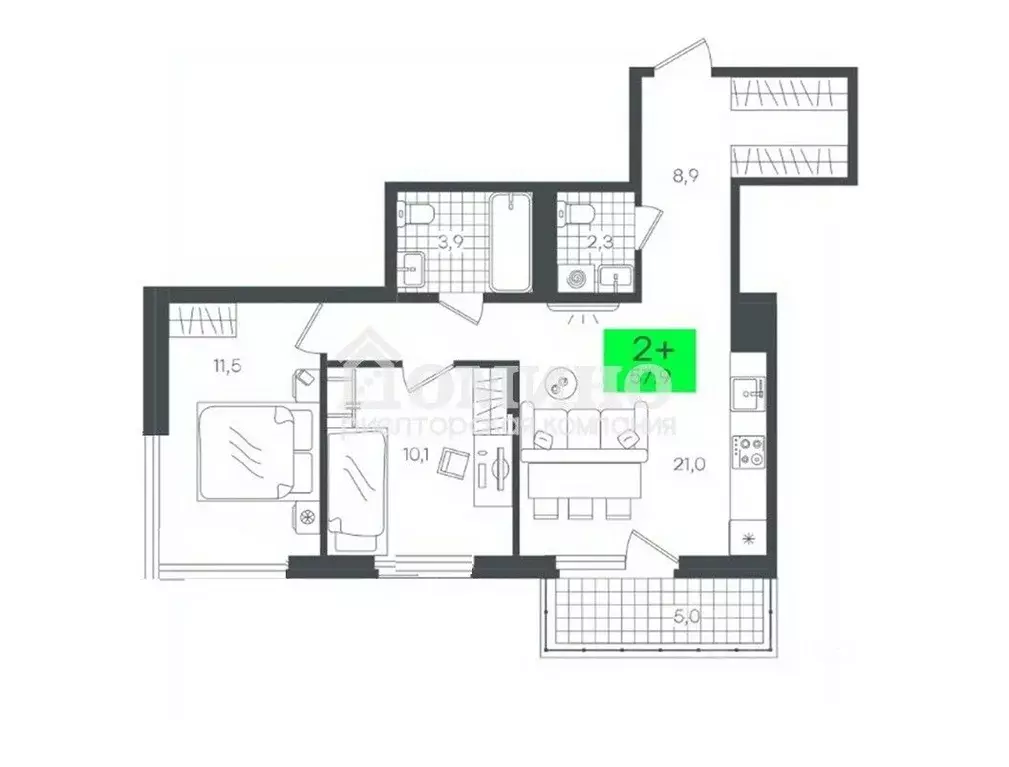 2-к кв. Тюменская область, Тюменский район, д. Дударева ул. Сергея ... - Фото 2