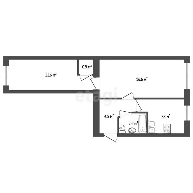 2-комнатная квартира: Баксан, проспект Ленина, 12 (43.5 м) - Фото 1