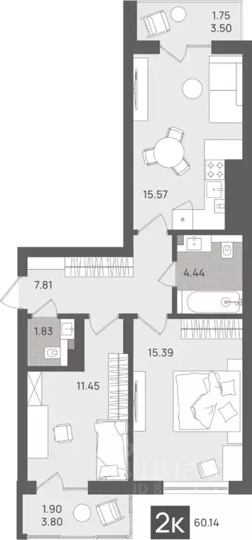 2-к кв. Калининградская область, Светлогорск Новая ул., 22к2 (60.14 м) - Фото 0