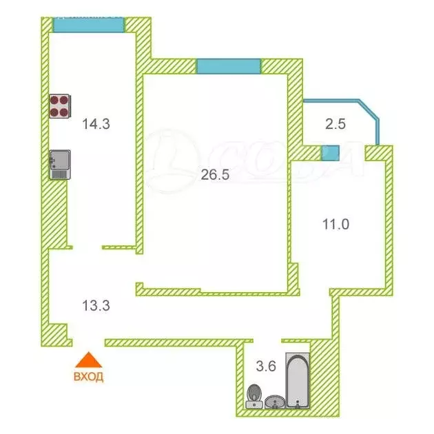 2-комнатная квартира: Тюмень, улица Максима Горького, 68 (70 м) - Фото 2