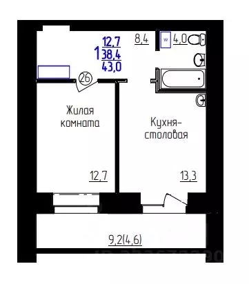 1-к кв. Амурская область, Благовещенск ул. Горького, 205 (43.0 м) - Фото 1