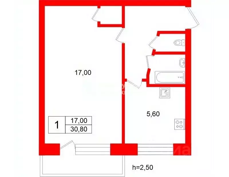 1-к кв. Санкт-Петербург ул. Ленсовета, 60 (30.8 м) - Фото 2