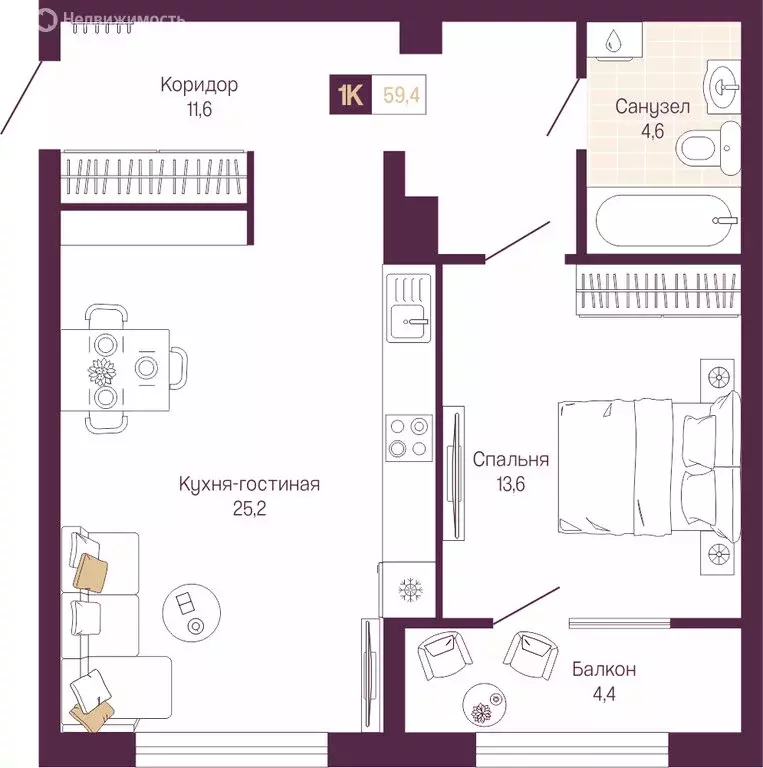 1-комнатная квартира: Нижний Новгород, Нижегородский район (57.2 м) - Фото 1
