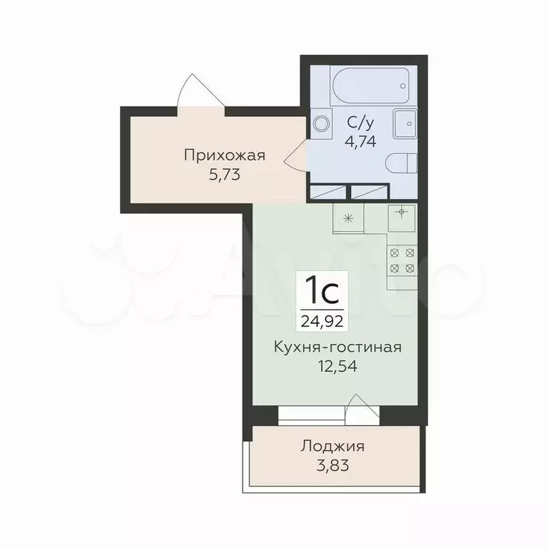 Квартира-студия, 24,9 м, 4/18 эт. - Фото 1