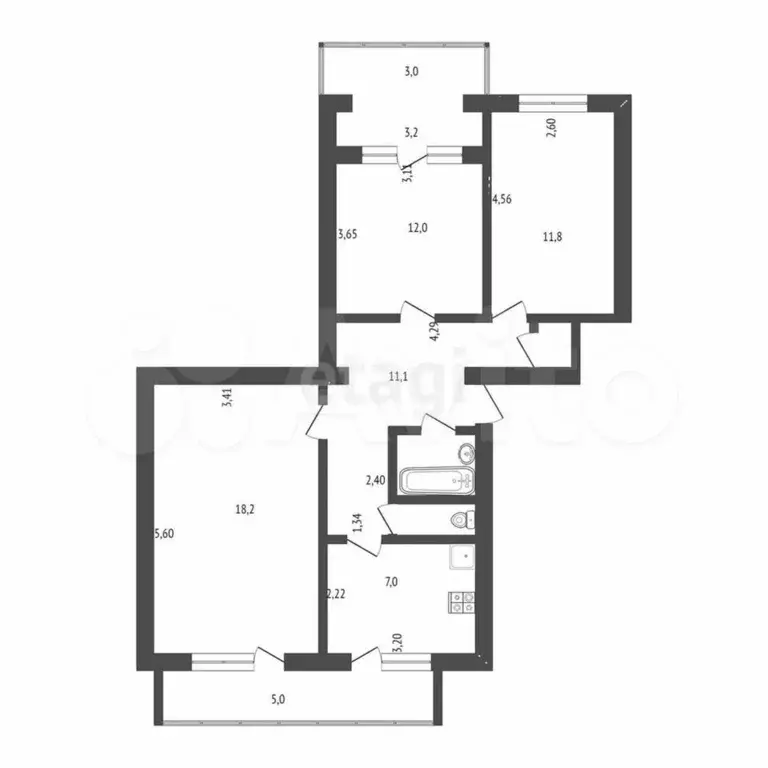 3-к. квартира, 64,3 м, 5/5 эт. - Фото 0