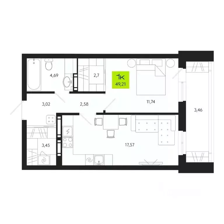 1-к кв. Томская область, Томск Уютный жилой квартал, ул. Маяковского, ... - Фото 0