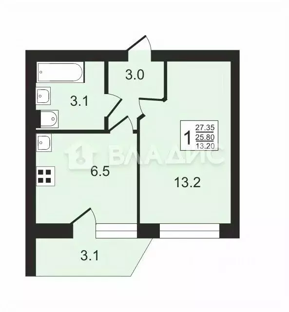 1-к кв. Владимирская область, Владимир ул. Новгородская, 32 (25.6 м) - Фото 1