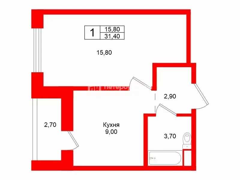 1-комнатная квартира: Кудрово, Солнечная улица, 12 (31.4 м) - Фото 1