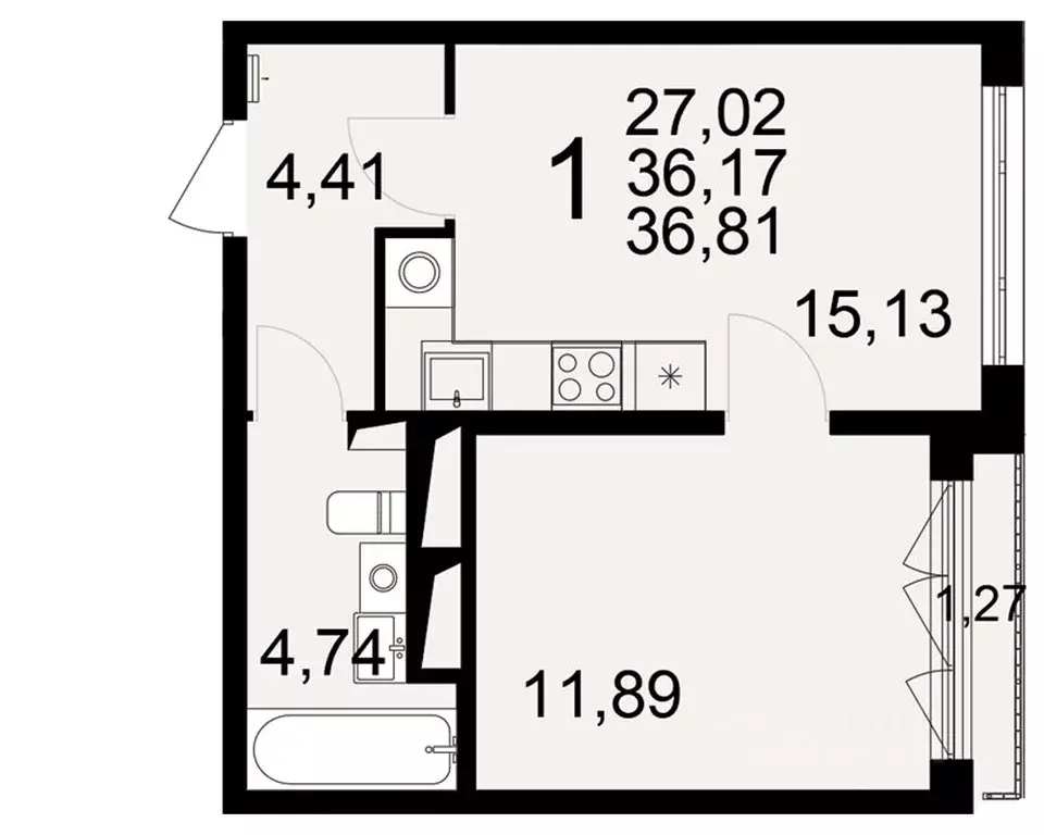 1-к кв. Тульская область, Тула Одоевское ш., 73Б (36.17 м) - Фото 1