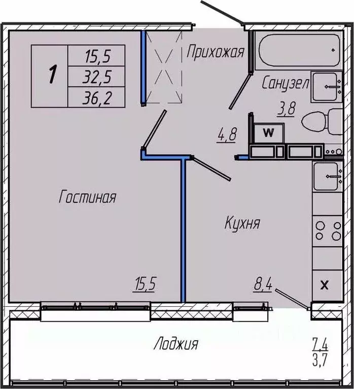 1-к кв. Кемеровская область, Кемерово просп. Притомский, 30Б (36.2 м) - Фото 1