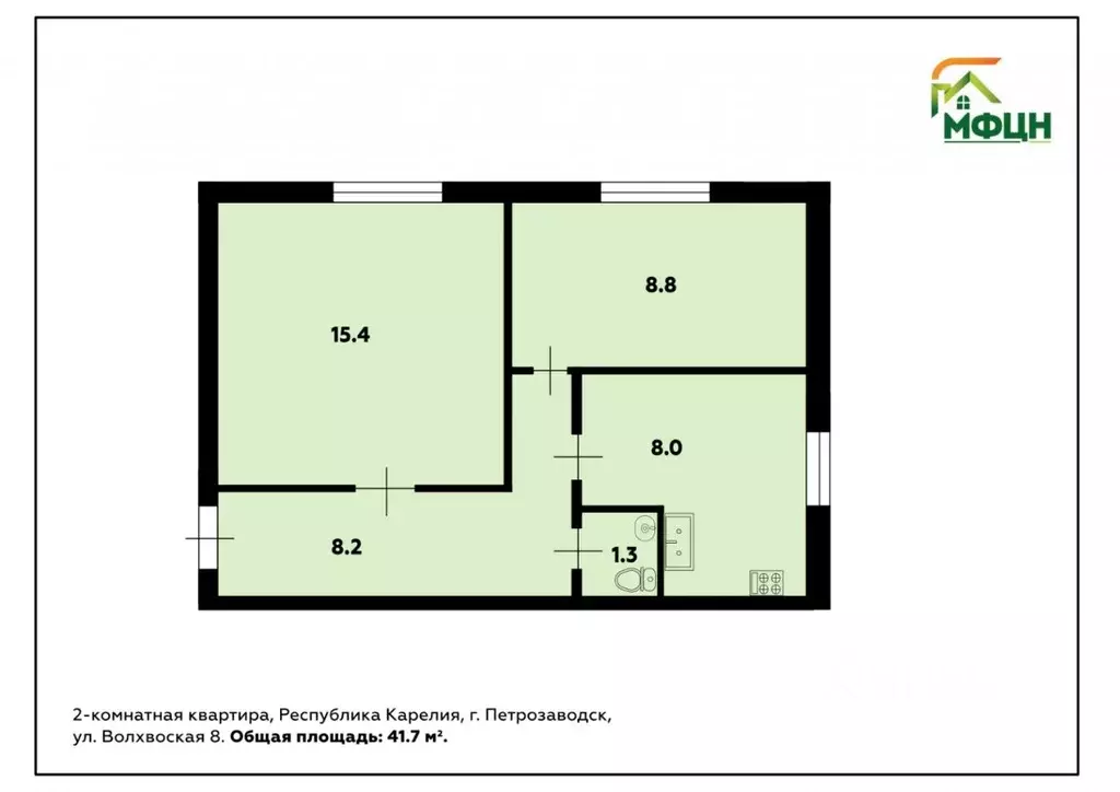 2-к кв. Карелия, Петрозаводск Волховская ул., 8 (41.7 м) - Фото 1