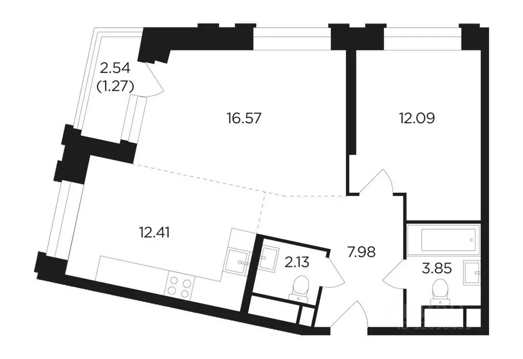 2-к кв. Москва пер. 2-й Петра Алексеева, 5 (57.0 м) - Фото 1