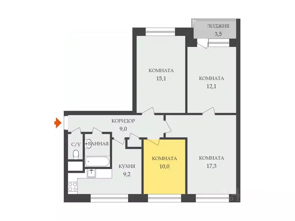Комната Санкт-Петербург просп. Солидарности, 10К1 (10.0 м) - Фото 1