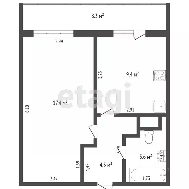 1-к кв. Ростовская область, Аксай Садовая ул., 8А (32.3 м) - Фото 2