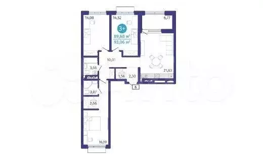 3-к. квартира, 93,1 м, 12/25 эт. - Фото 1