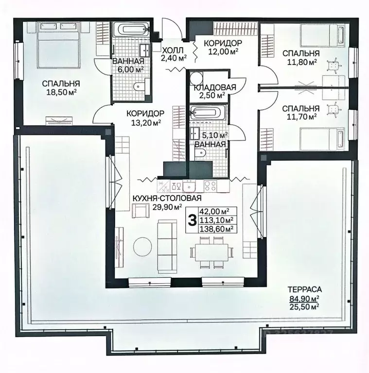 3-к кв. Санкт-Петербург Магнитогорская ул., 5к3 (113.1 м) - Фото 2
