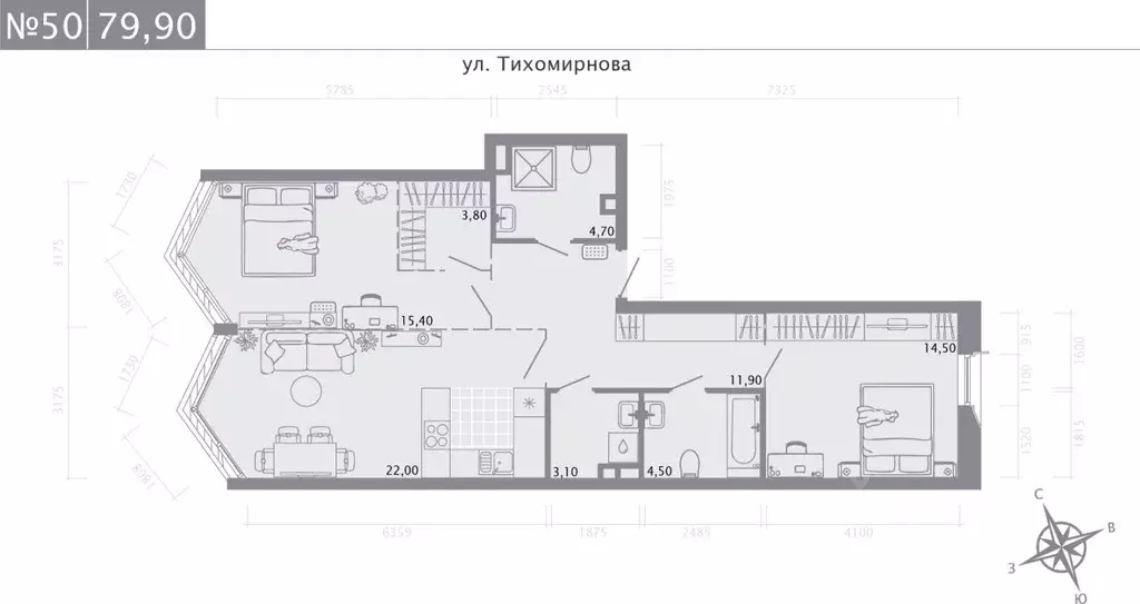 2-к кв. Татарстан, Казань ул. Калинина, 1Б (79.9 м) - Фото 0