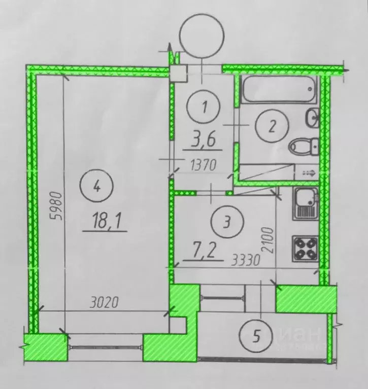 1-к кв. Омская область, Омск просп. Космический, 18Г (32.7 м) - Фото 2