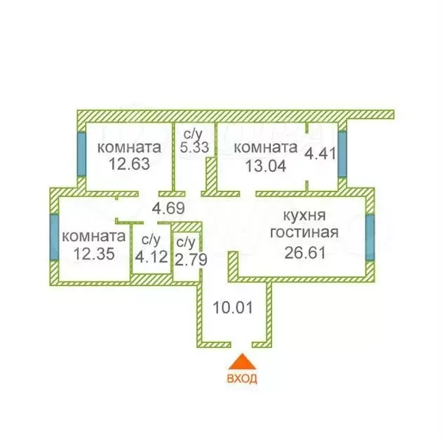 3-к. квартира, 95 м, 24/24 эт. - Фото 0