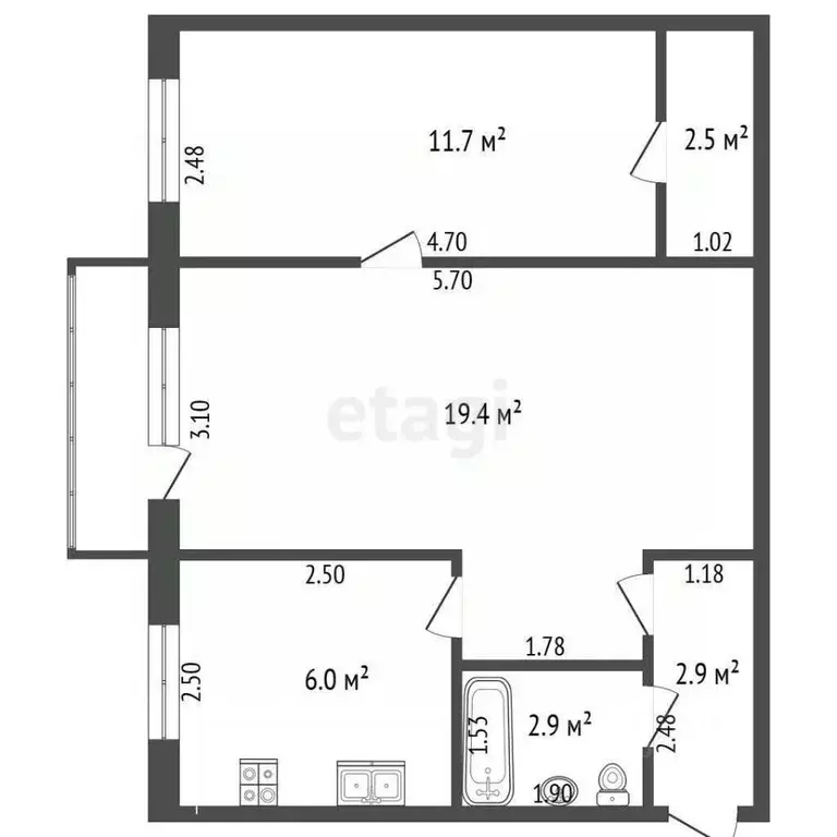 2-к кв. Башкортостан, Стерлитамак ул. Дружбы, 32А (47.3 м) - Фото 2