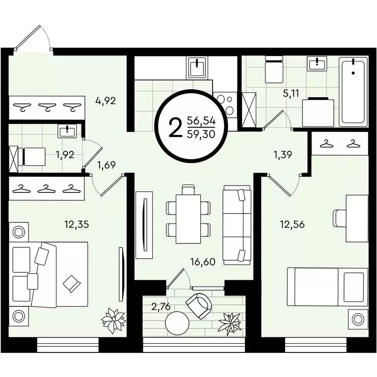 2-комнатная квартира: Тюмень, улица Александра Звягина, 5 (59.3 м) - Фото 0