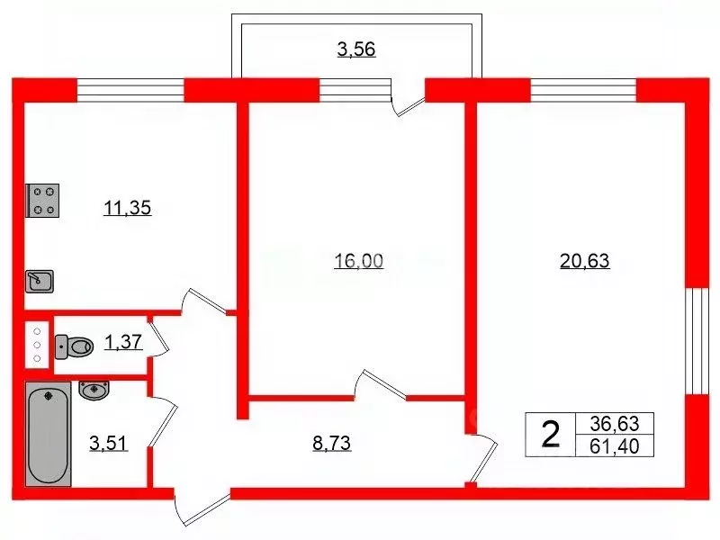 2-к кв. Санкт-Петербург ул. Богословская, 4к1 (61.4 м) - Фото 1