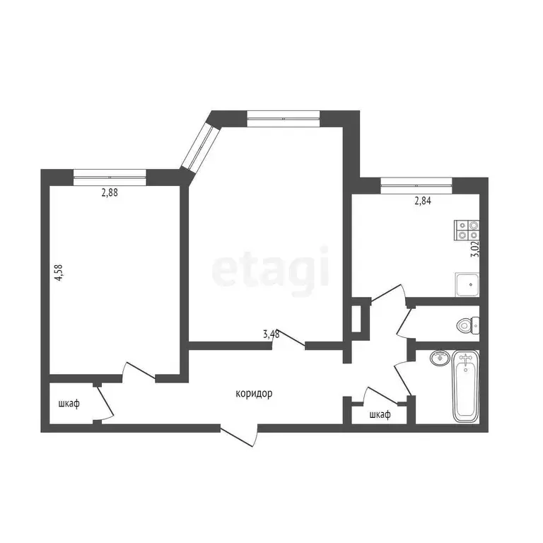 Квартира, 2 комнаты, 54.8 м - Фото 0