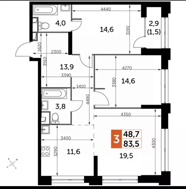 3-к кв. Москва Шелепихинская наб., 40к1 (83.5 м) - Фото 1