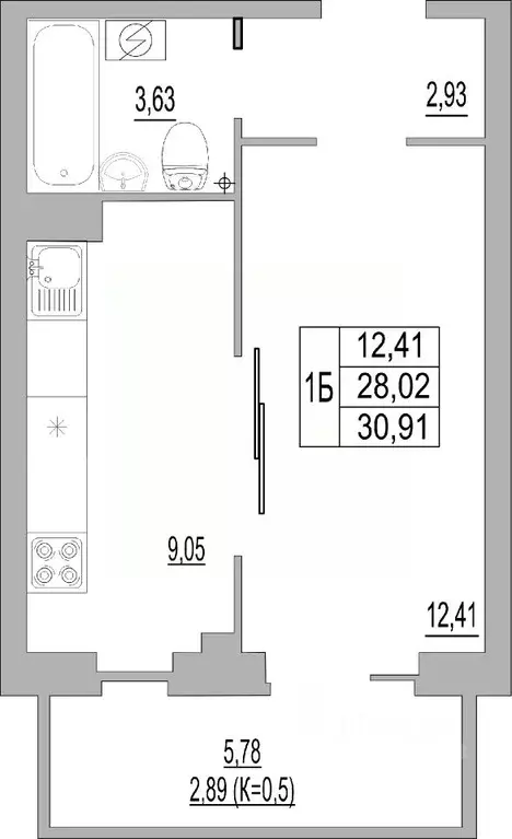 Студия Псковская область, Псков ул. Юности, 32 (30.91 м) - Фото 0