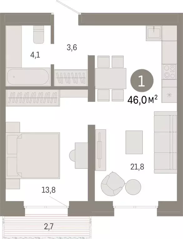 1-комнатная квартира: Екатеринбург, улица Советских Женщин (46 м) - Фото 1